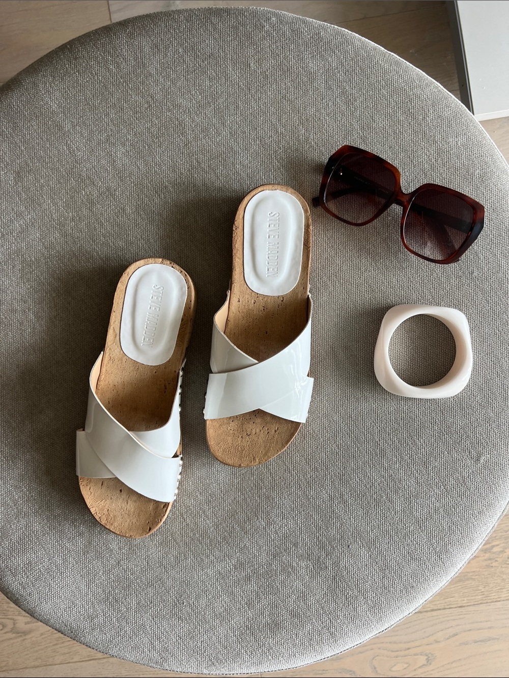 Steve Madden White Sandals with Stud Accents